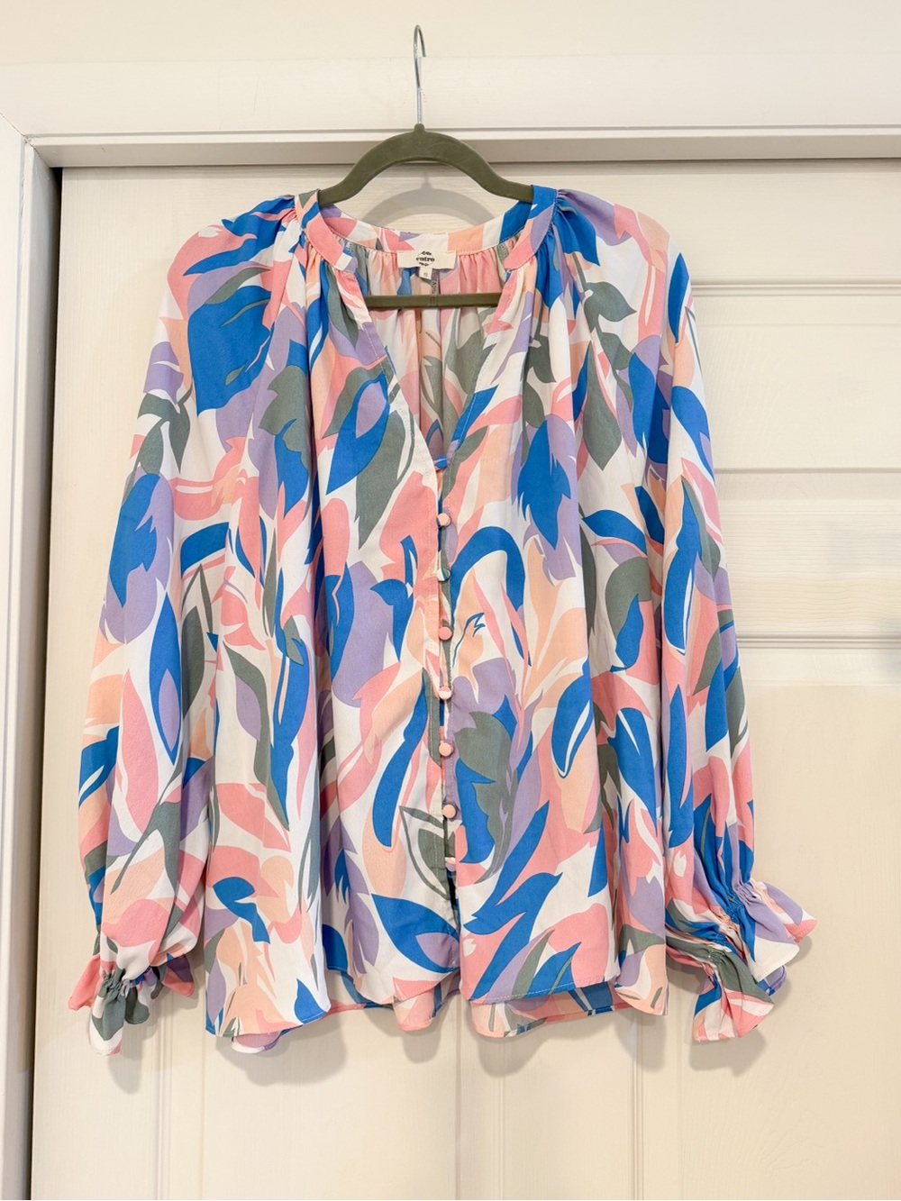 entro Pastel Floral Button-Front Blouse in Pink, Blue & Lavender